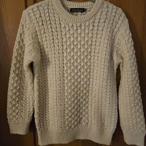 Irelandseye Women’s 100% Virgin Wool Natural Ivory Small Sweater Cable Knitted